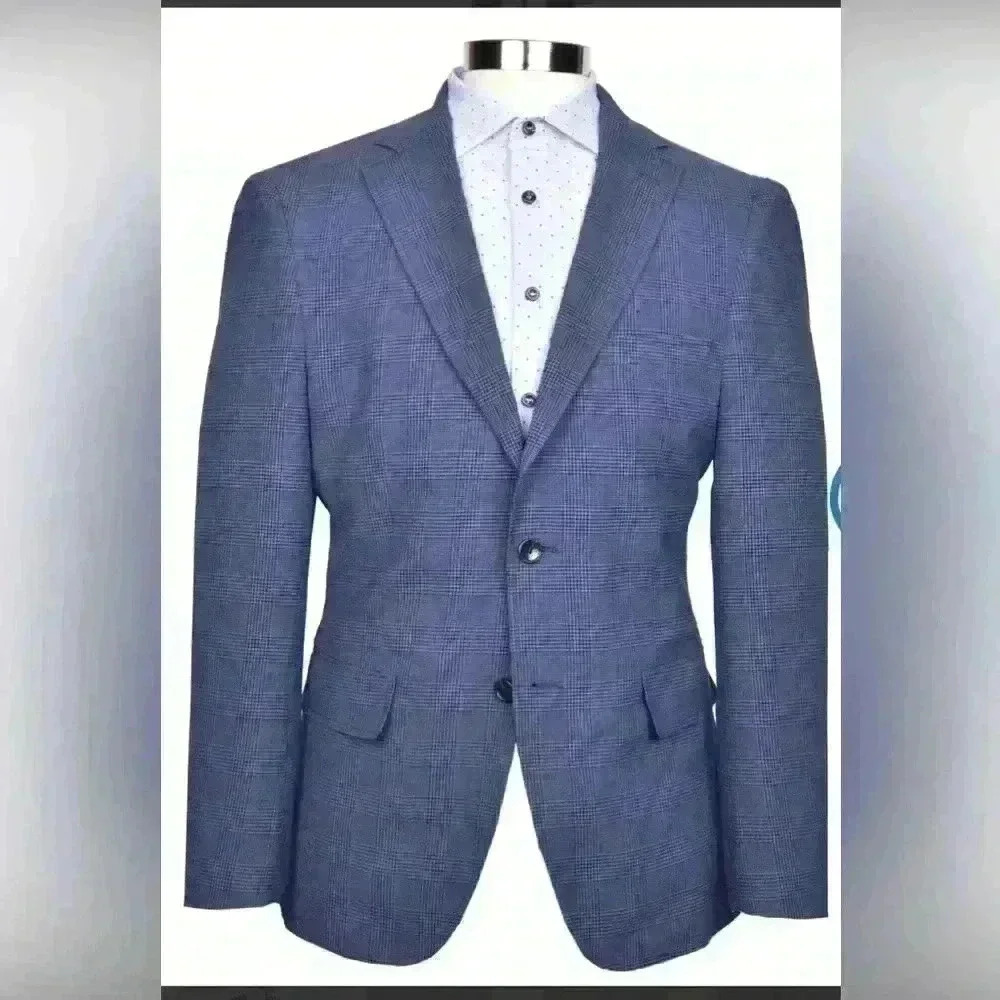 Haspel Traveler Seersucker Navy Wool Glenplaid Sports Coat - Picture 1 of 9